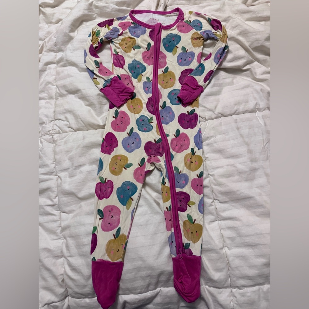 Little Sleepies Pink and Purple Apple Print Footie